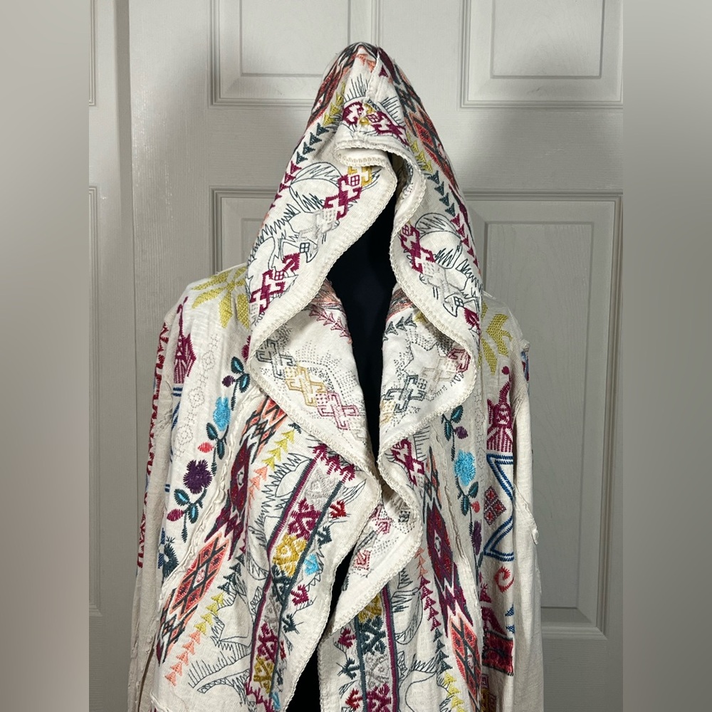 🌺 Johnny Was BIYA Embroidered Hooded Boho Cardigan Jacket Ivory Festival, medium - Picture 12 of 14
